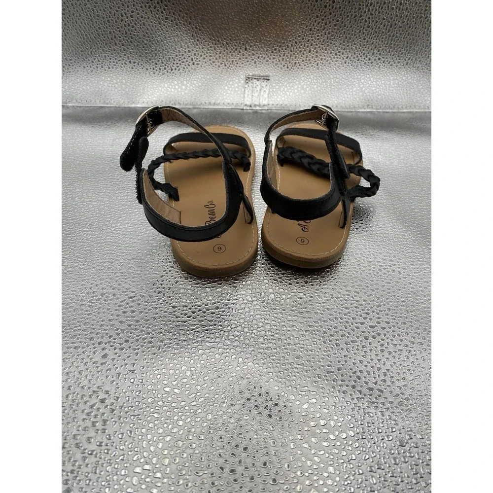 A Bear Co. Girls Black Braided Buckle Strappy Flat Open Toe Sandals‎ Size 9